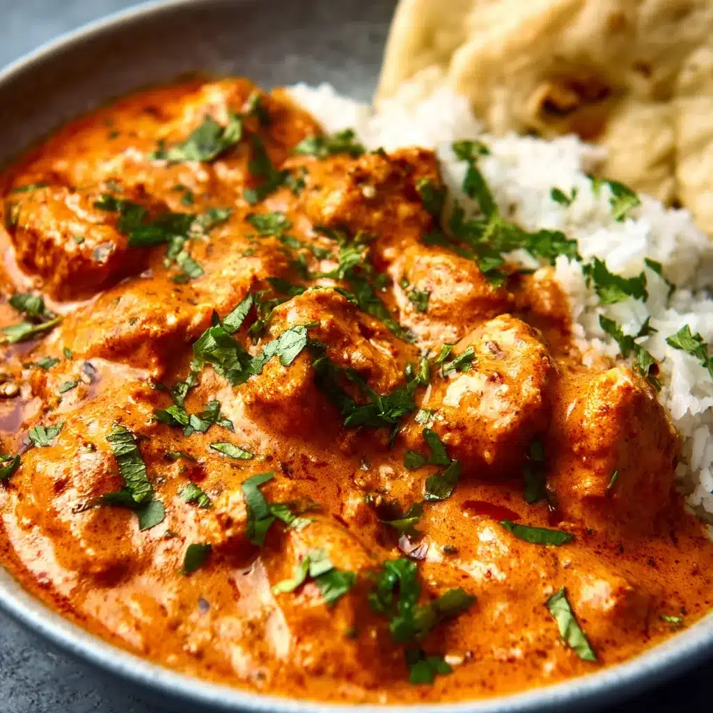 Easy homemade butter chicken is shown in a content image with rich creamy sauce coating tender chicken pieces.
