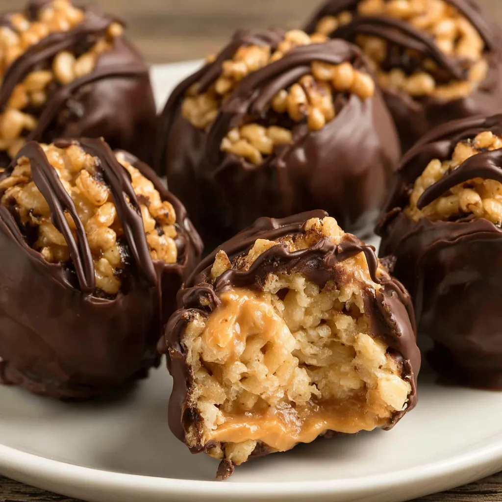 Delectable no-bake peanut butter balls with crispy rice cereal make a quick and easy homemade treat.
