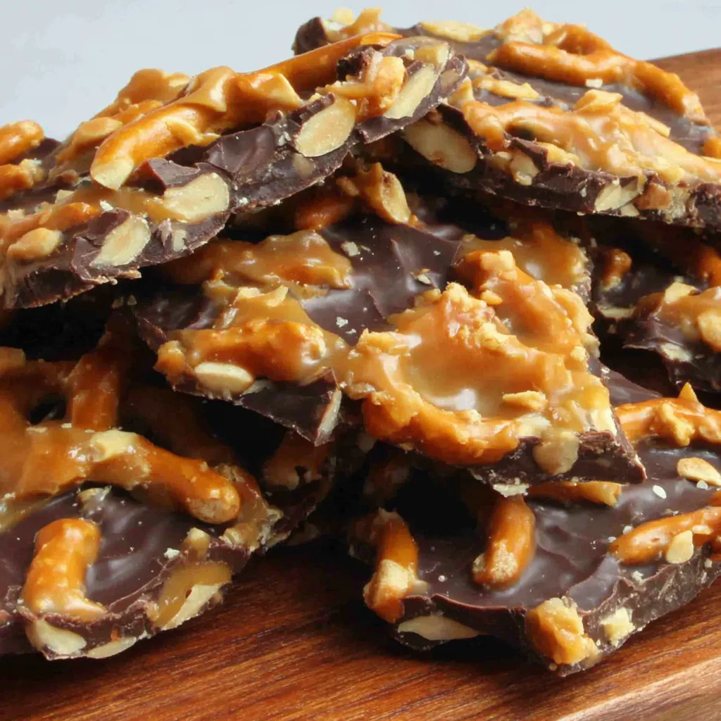 Delectable salted caramel pretzel bark, a decadent and addictive sweet and salty treat.