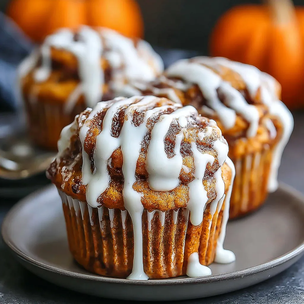 Close-up view of delicious pumpkin cinnamon roll muffins, a perfect easy fall treat.