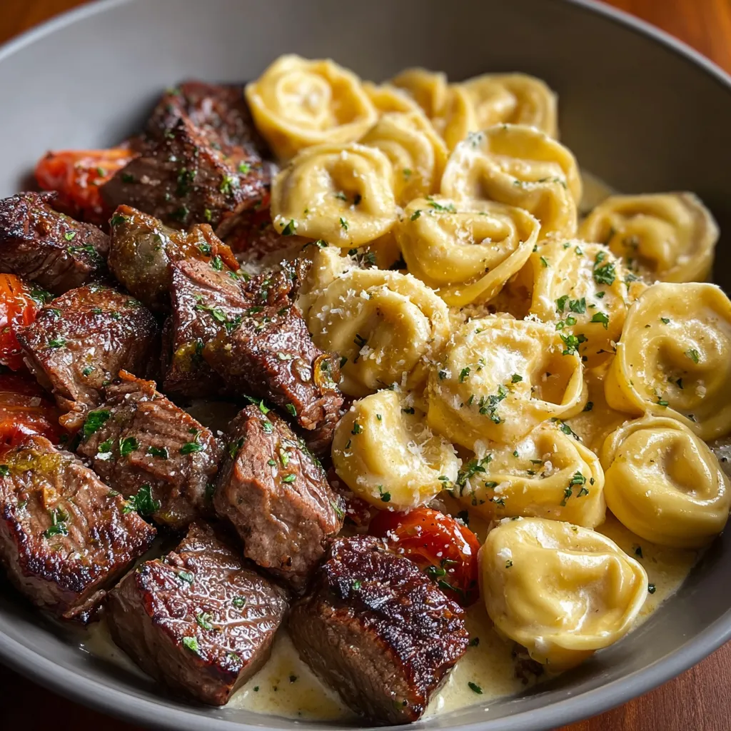 Steak tortellini showcases a delicious second serving suggestion in this recipe article.