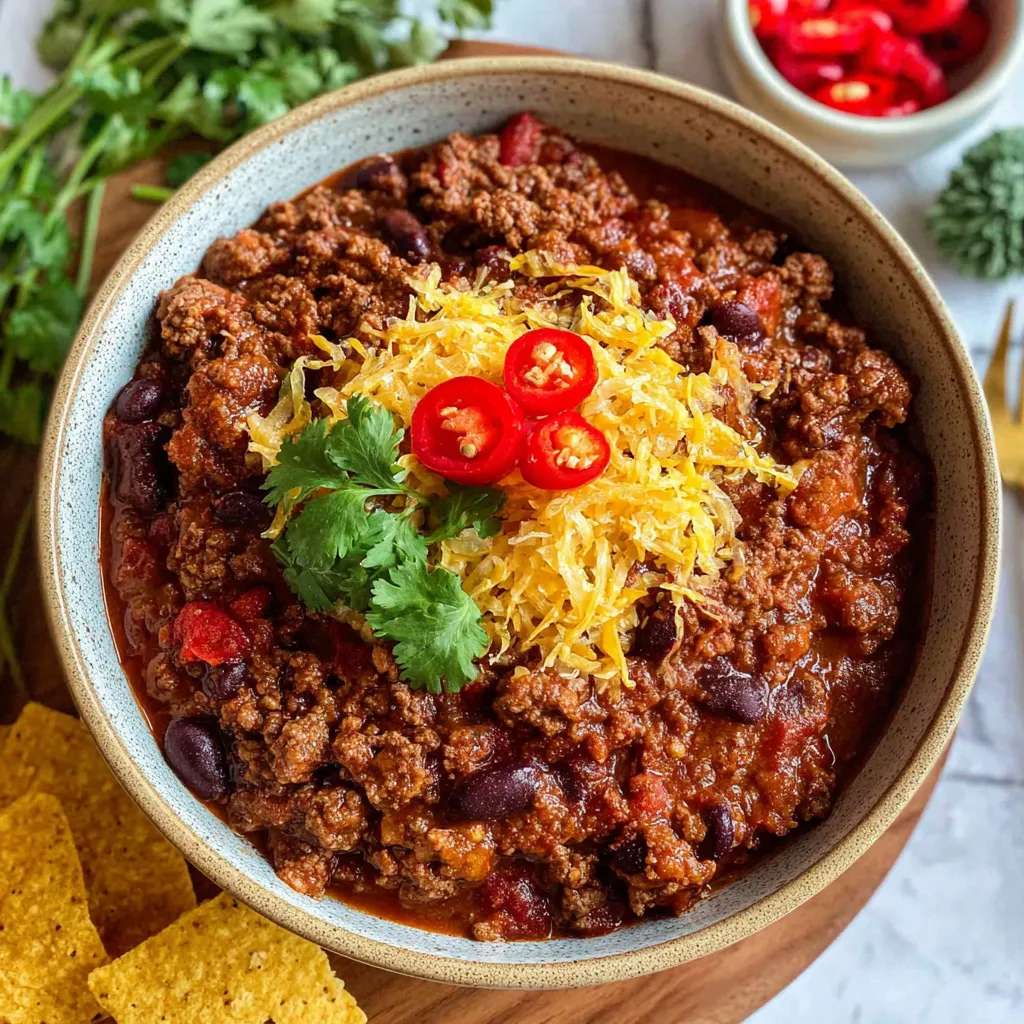 Easy ground beef stovetop chili simmers in a pot, a delicious and comforting meal perfect for a quick weeknight dinner.