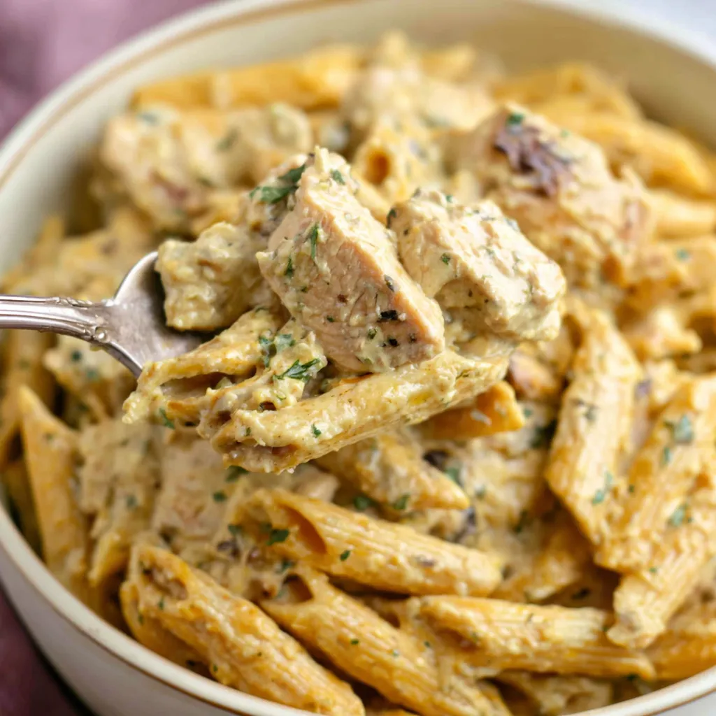 Creamy Garlic Parmesan Chicken Pasta features tender chicken and perfectly cooked pasta coated in a rich, flavorful sauce.