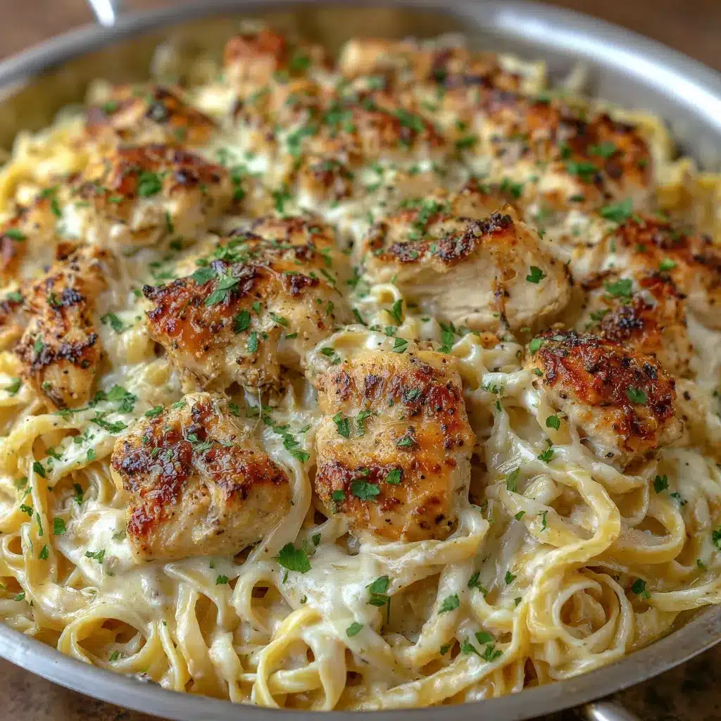 Creamy garlic parmesan chicken pasta is pictured, showcasing a delectable and dreamy dish perfect for a comforting weeknight meal.