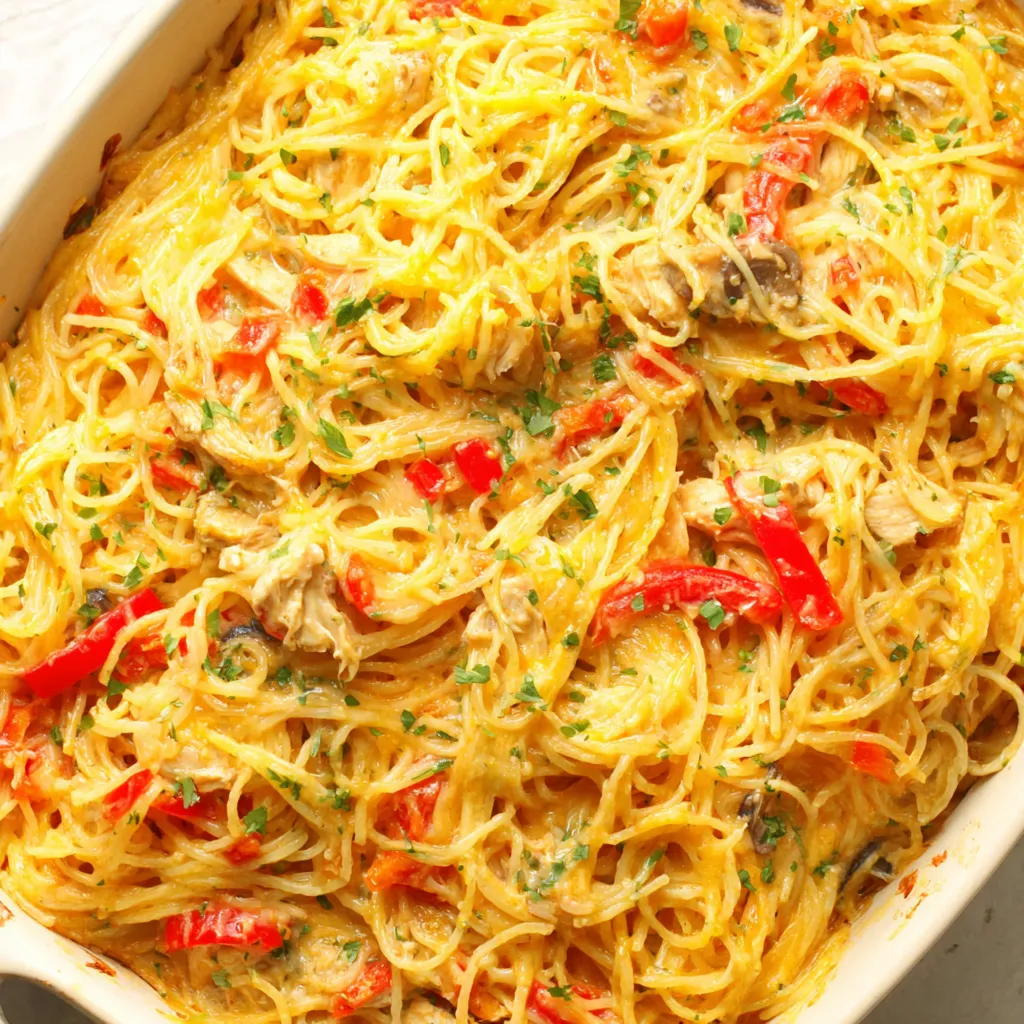 EASY SOUTHERN CHEESY CHICKEN SPAGHETTI CASSEROLE