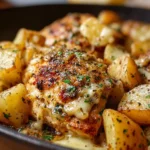 Crockpot Garlic Parmesan Chicken and Potatoes displayed in a white slow cooker showcases the easiest and most delicious dinner recipe.