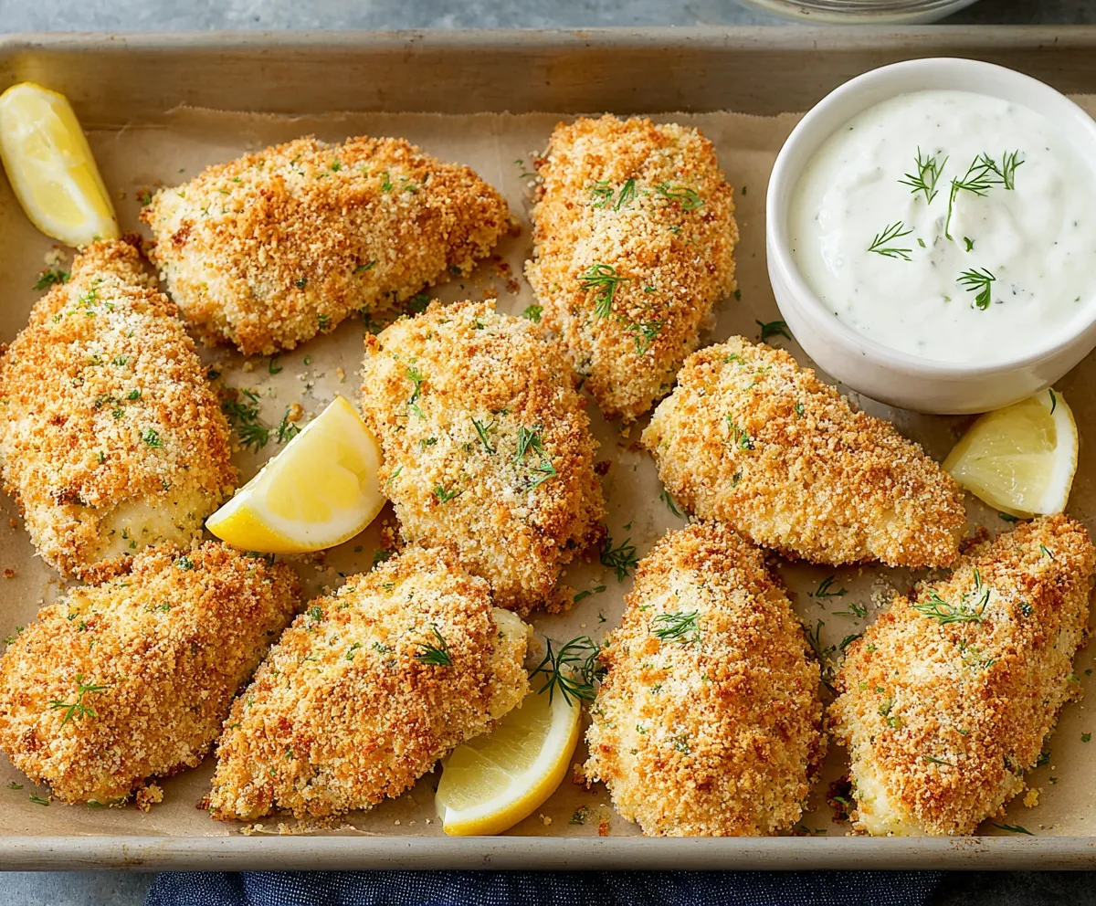 Crispy Dill Pickle Parmesan Chicken Close-up shows the golden-brown crust of Crispy Dill Pickle Parmesan Chicken, highlighting the parmesan and dill pickle seasoning.