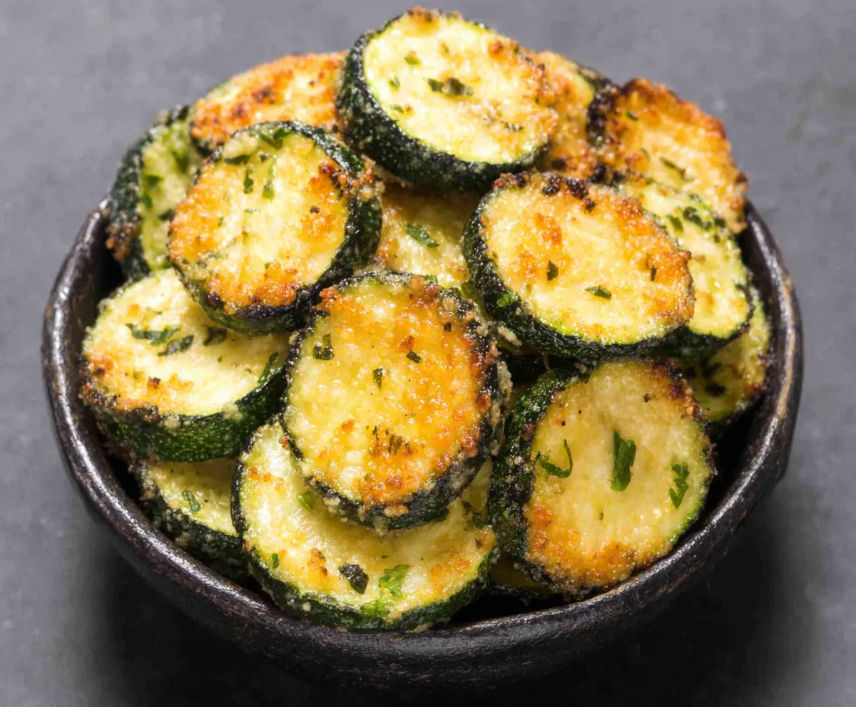 Baked Parmesan Zucchini Recipe Close-up shot of freshly baked and golden brown Baked Parmesan Zucchini, ready to be served.