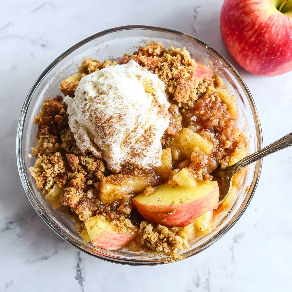 A delicious homemade Apple Crisp with a golden brown topping, ready to be enjoyed as a comforting dessert.