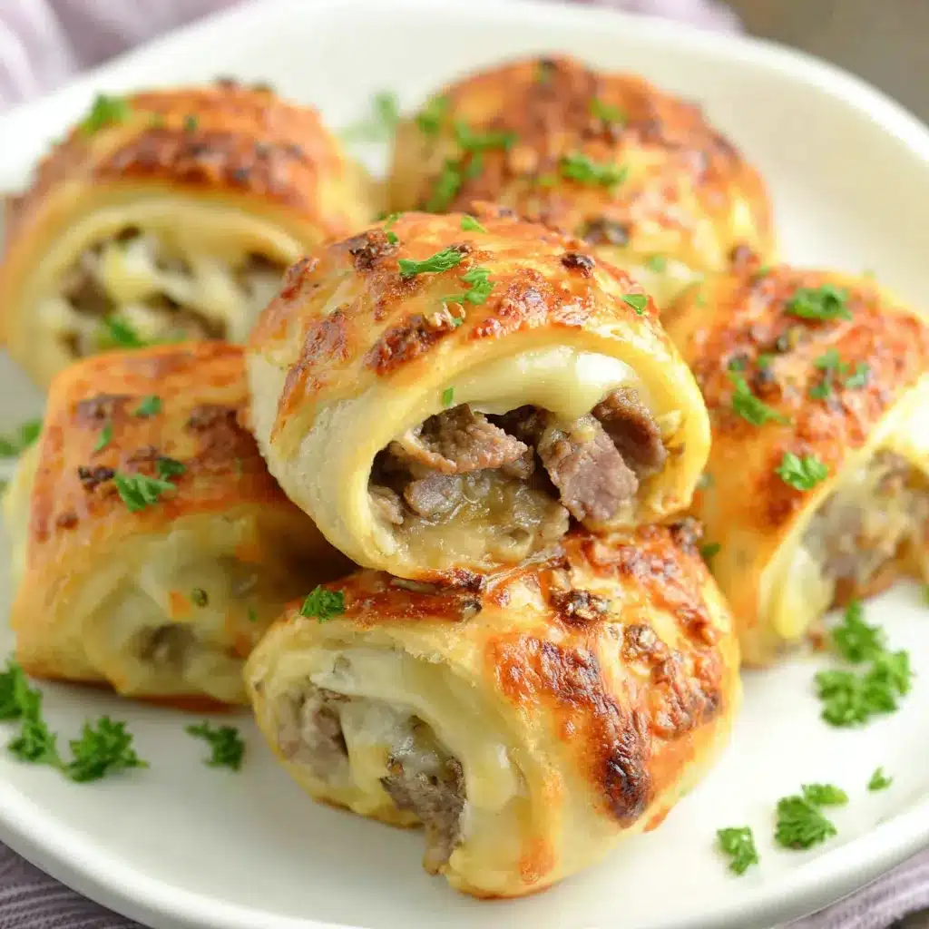 Philly cheesesteak rolls featuring melted cheese and thinly sliced steak are displayed as the featured image for a recipe or restaurant review.