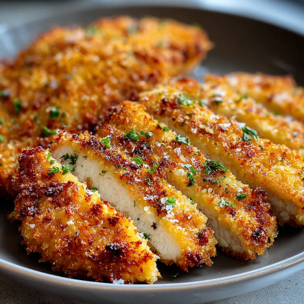 Air Fryer Parmesan Chicken Recipe Close-up of crispy Air Fryer Parmesan Chicken fresh out of the air fryer.