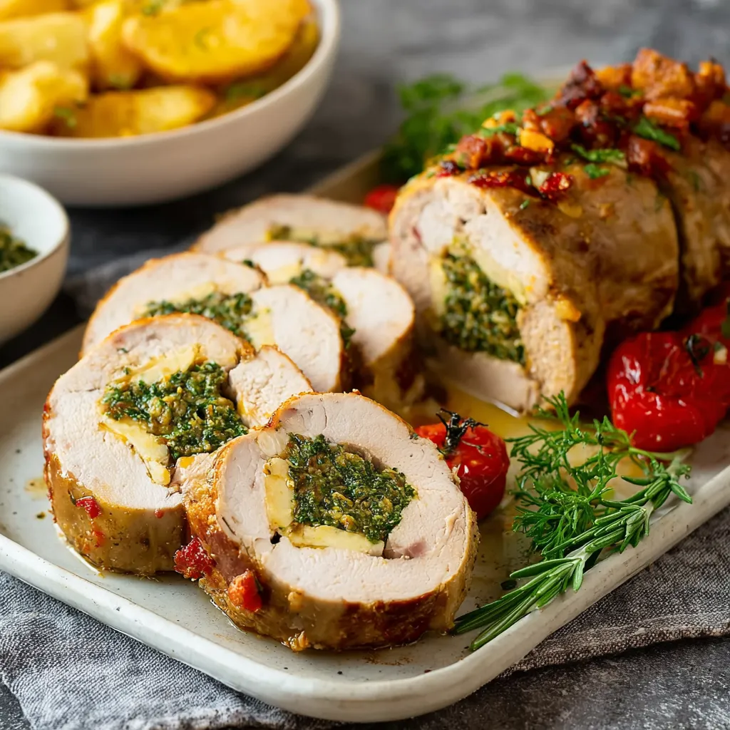 Stuffed Pork Tenderloin with Spinach & Mushroom Close-up of a sliced Spinach Mushroom Stuffed Pork Tenderloin showing the savory spinach and mushroom filling.