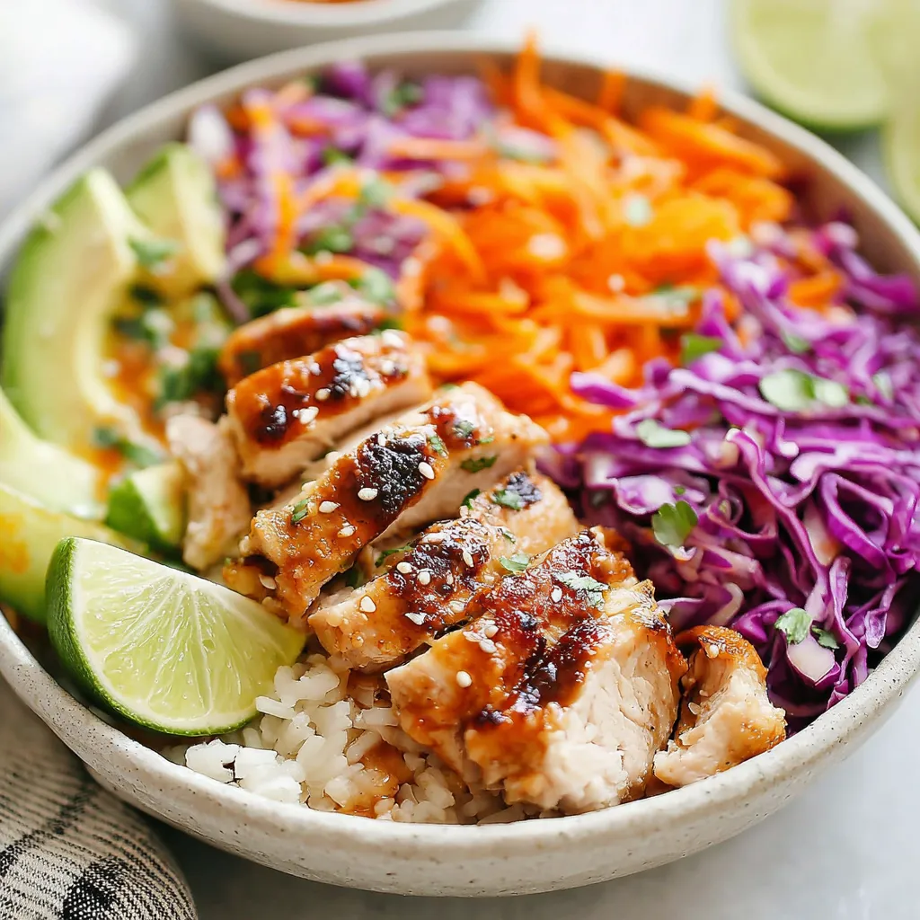 Bang Bang Chicken Bowl Recipe Close-up shot of a delicious Bang Bang Chicken Bowl, showcasing the vibrant colors and textures of the ingredients.