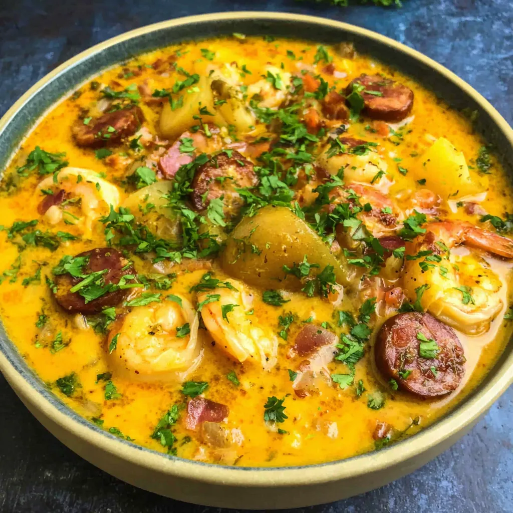 Creamy Cajun Potato Soup Recipe Creamy Cajun Potato Soup served in a white bowl, showcasing its rich texture and vibrant spices.