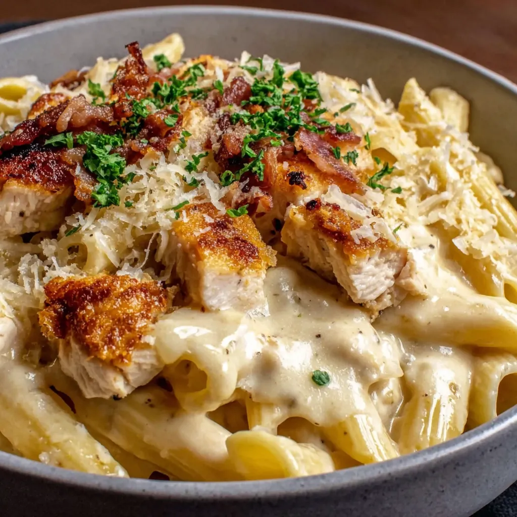 Creamy Crack Chicken Penne Recipe Creamy Crack Chicken Penne is served in a white bowl, showcasing its creamy sauce and penne pasta.