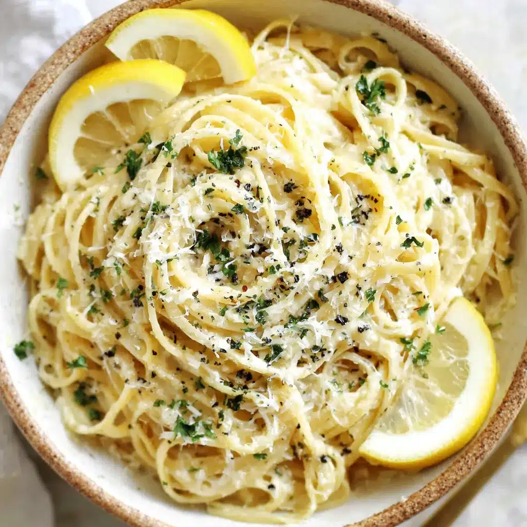 Creamy Garlic Lemon Pasta Recipe Close-up shot of a serving of Creamy Garlic Lemon Pasta showcasing its creamy sauce and vibrant lemon zest.