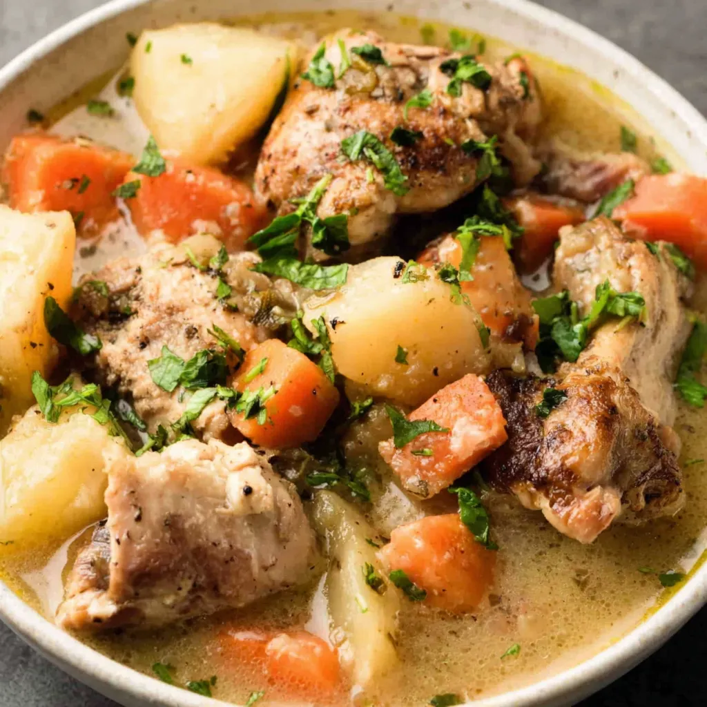 Chicken Stew Recipe: Second Serving Close-up shot showcases the hearty and flavorful Chicken Stew, highlighting its rich broth and tender chicken pieces as featured in the article.