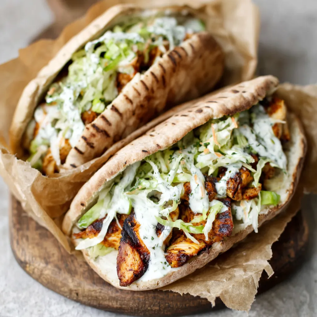 Sheet Pan Chicken Pita Recipe Close-up of prepared Sheet Pan Chicken Pitas, showcasing the chicken, vegetables, and pita bread.
