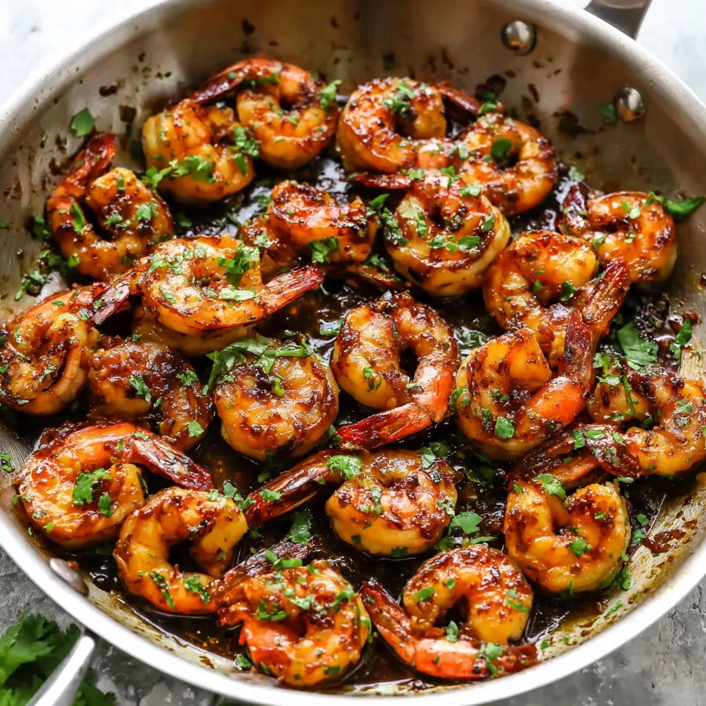 Honey Garlic Shrimp Close Up Close-up of Honey Garlic Shrimp, showcasing the glistening glaze and succulent texture.