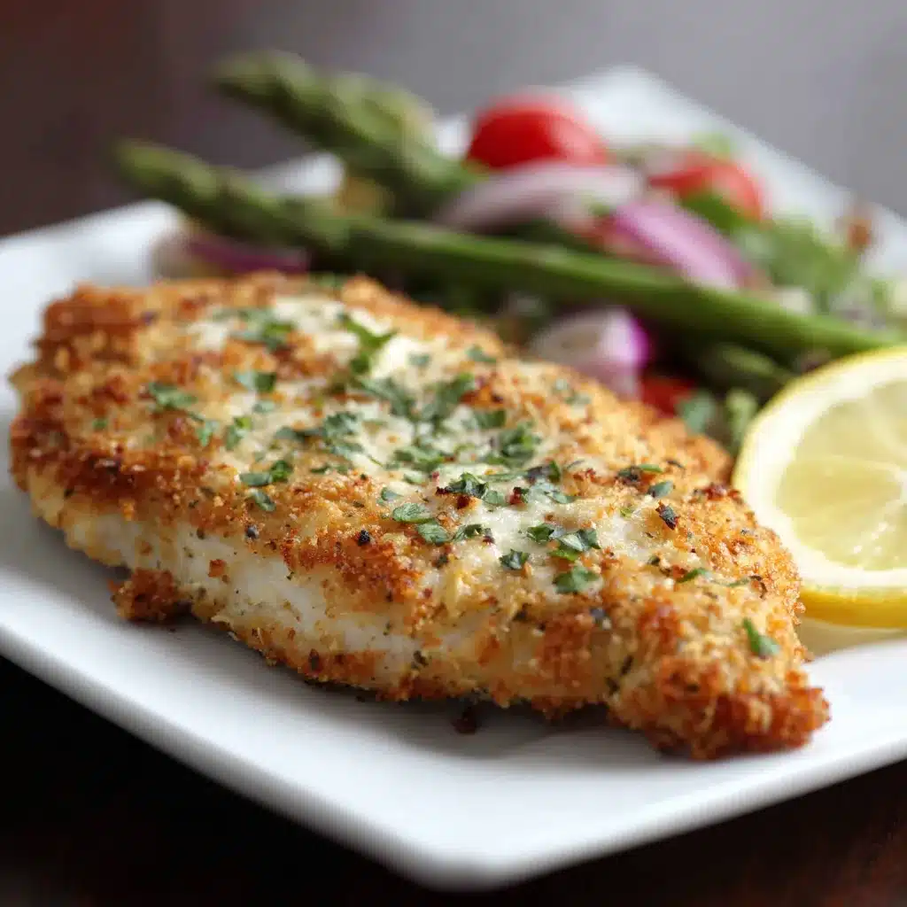 Lemon Chicken Romano Recipe Close-Up Close-up view of delicious Lemon Chicken Romano, showcasing its golden-brown crust and creamy sauce.