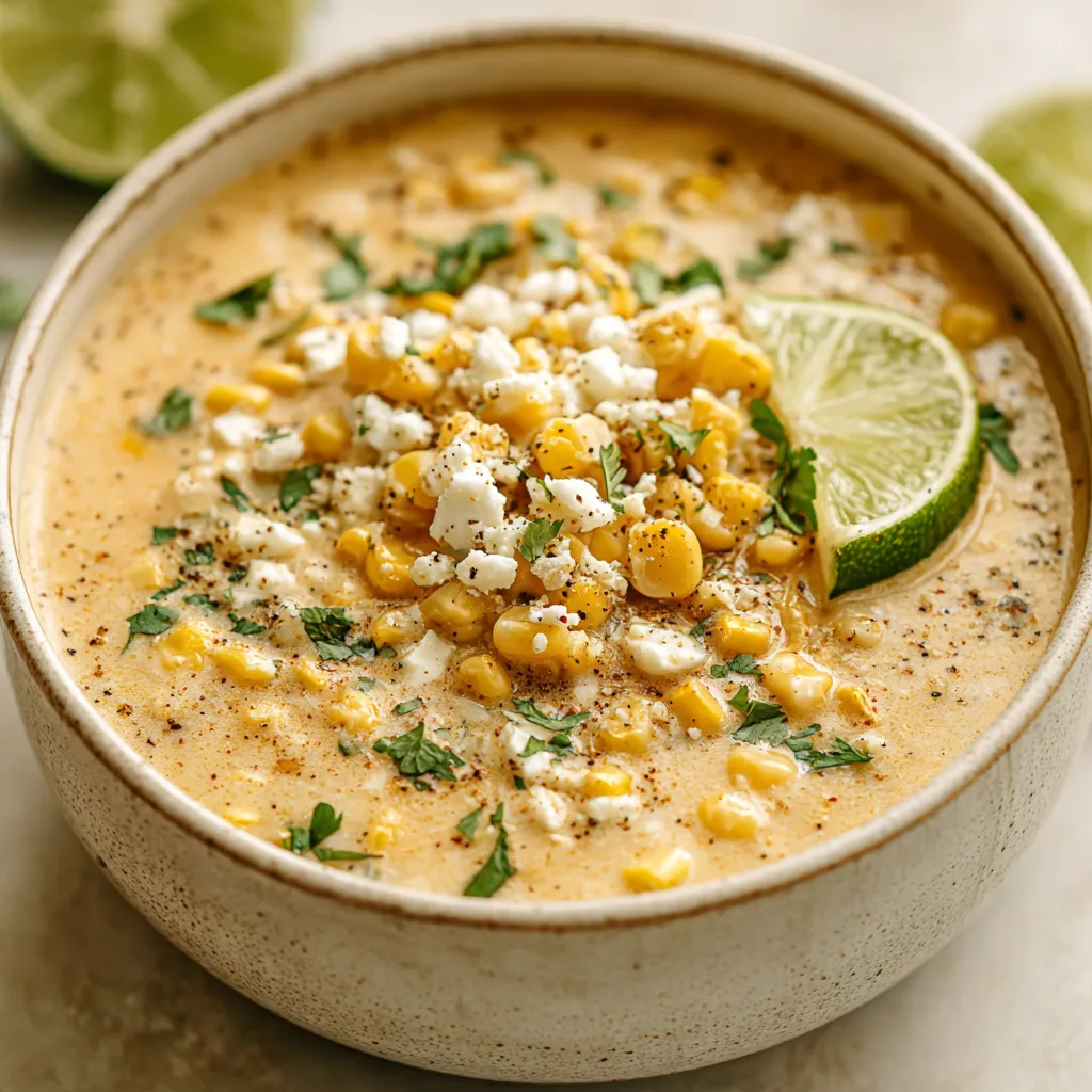 Crockpot Mexican Street Corn Soup Recipe Close-up of creamy Mexican Street Corn Soup Crockpot, showcasing the vibrant colors and textures.
