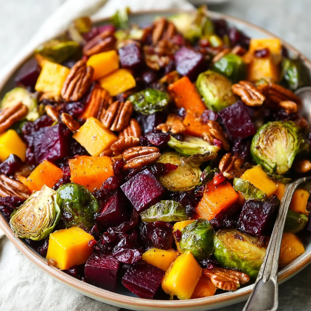 Autumn Salad Recipe Close-Up Close-up shot of a vibrant Autumn Salad showcasing its colorful ingredients.