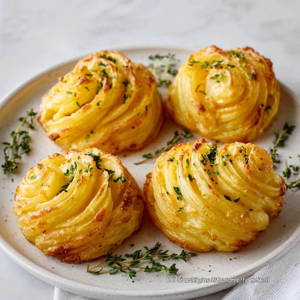Duchess Potatoes Recipe Close-Up Close-up view of perfectly piped and golden-brown Duchess Potatoes, ready to be served.