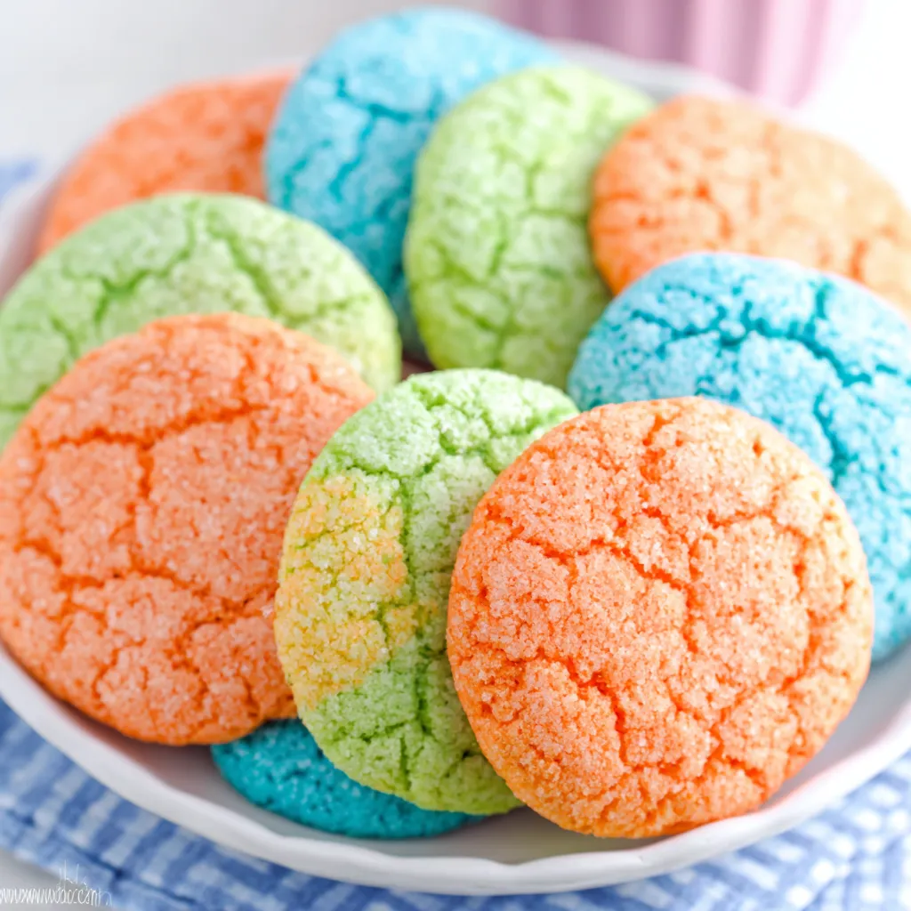 Rainbow Jello Sugar Cookies Recipe Close-up of colorful Rainbow Jello Sugar Cookies, showing their soft texture.
