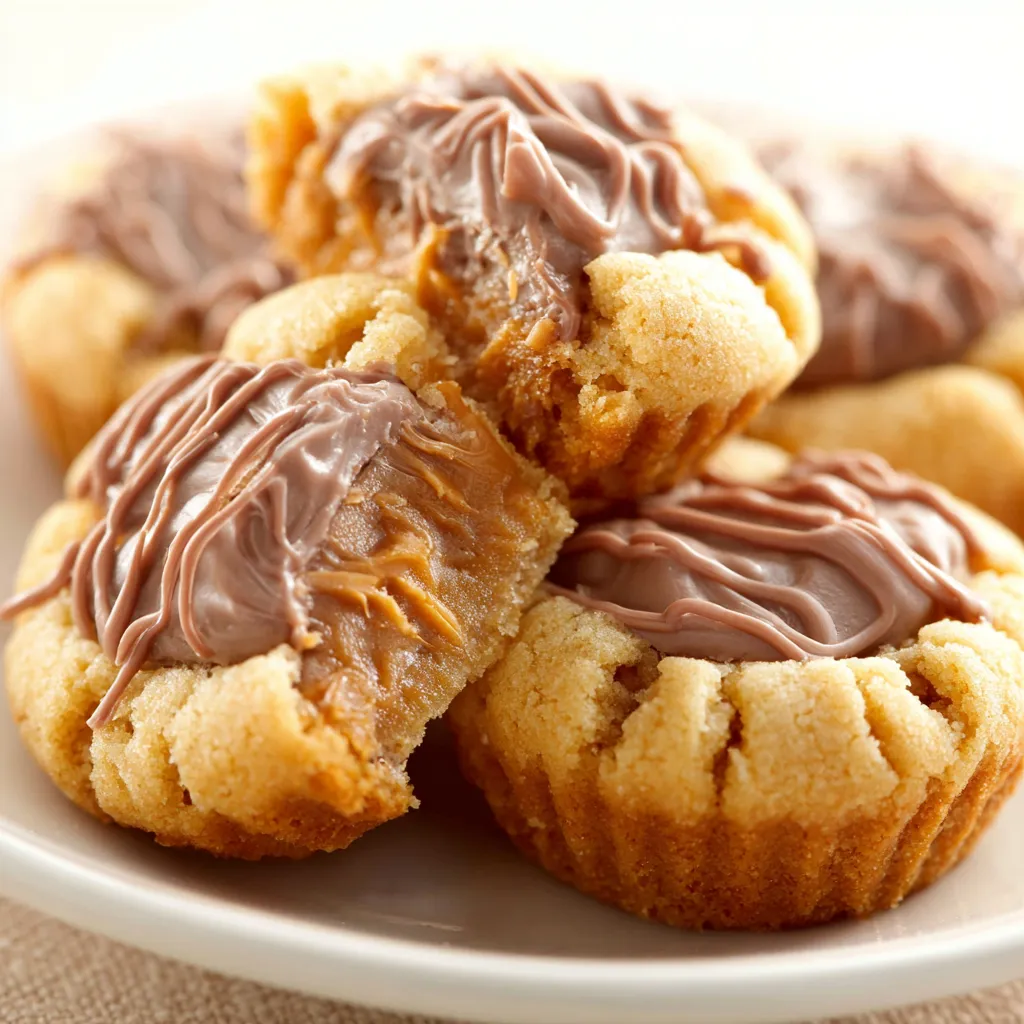 Reese's Mini Cup Cookies Recipe Close-up view of freshly baked Reese's Mini Cup Peanut Butter Cookies on a cooling rack.