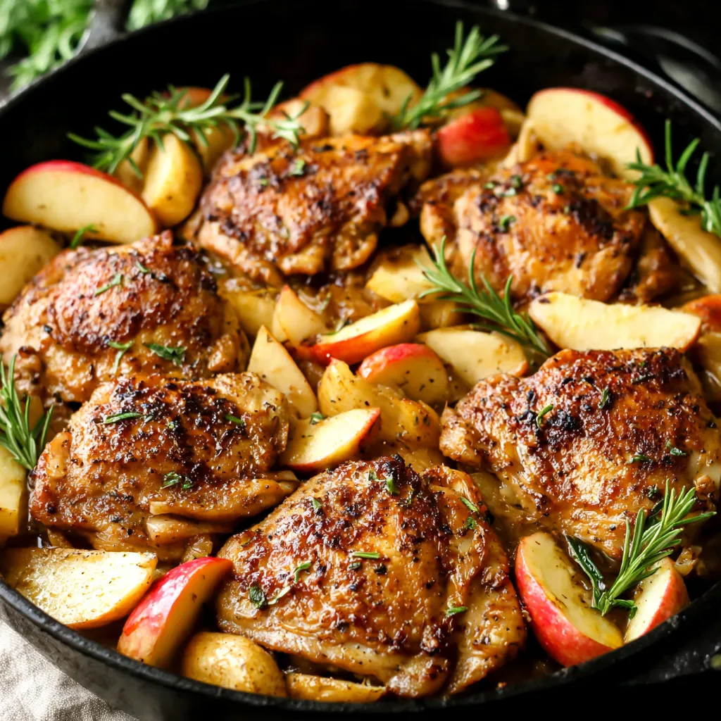 Rosemary Apple Cider Chicken Close-Up Close-up view of the delicious Rosemary Apple Cider Chicken, showcasing its golden-brown skin and juicy interior.