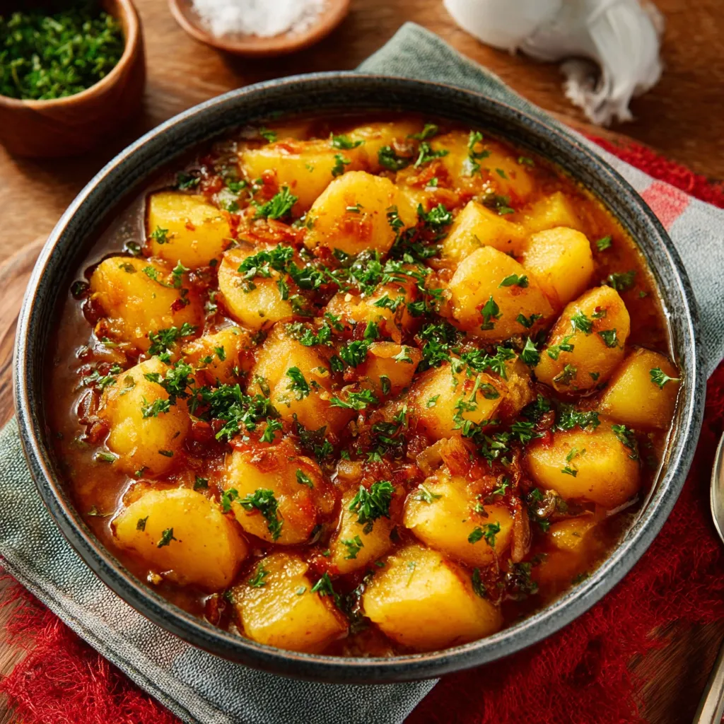 Creamy Southern Stewed Potatoes Recipe Close-up of a pot of creamy Southern Stewed Potatoes simmering on the stovetop, ready to be served.
