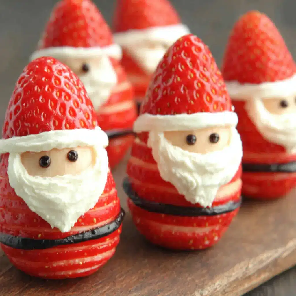Strawberry Santa Treats Closeup Another view of festive Strawberry Santa Treats, perfect for a holiday party.