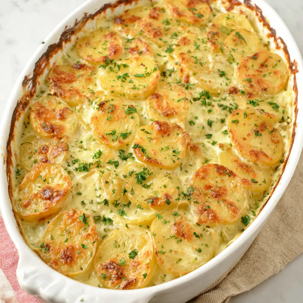 Creamy Scalloped Potatoes Recipe Creamy Scalloped Potatoes plated and ready to serve, showcasing their creamy texture and golden-brown top.