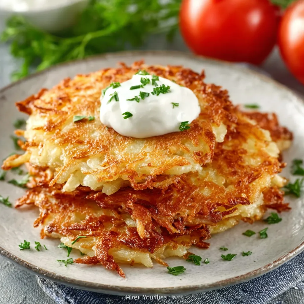 Hungarian Potato Pancakes Recipe Close-up shot showcasing the crispy texture of freshly cooked Hungarian Potato Pancakes.