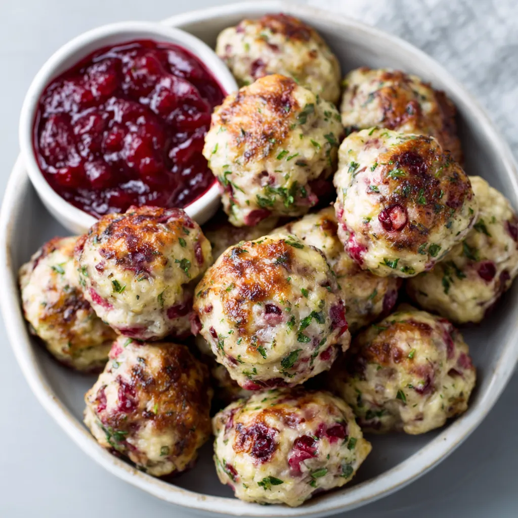 Cranberry Turkey Stuffing Balls are displayed as the featured image for this savory recipe.