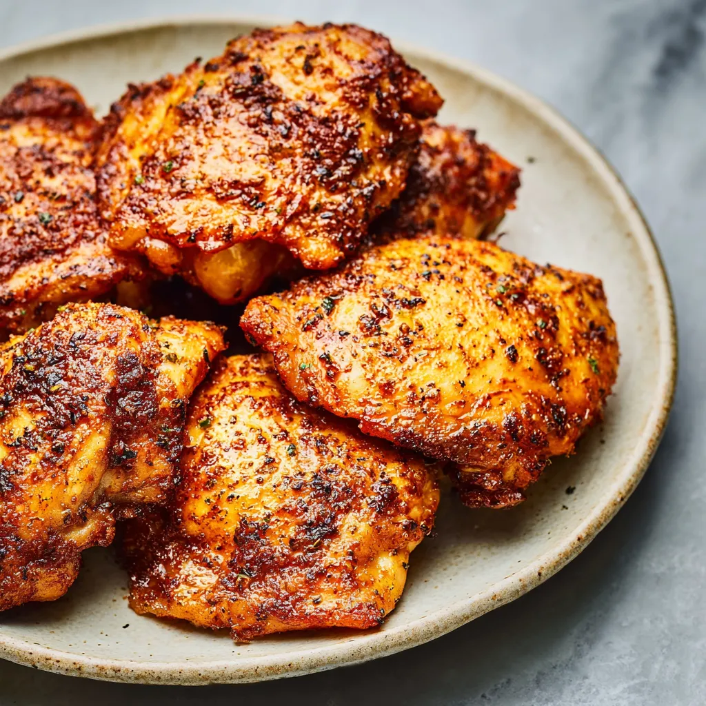 Air Fryer Boneless Skinless Chicken Thighs are shown cooked to a golden brown in this featured image.