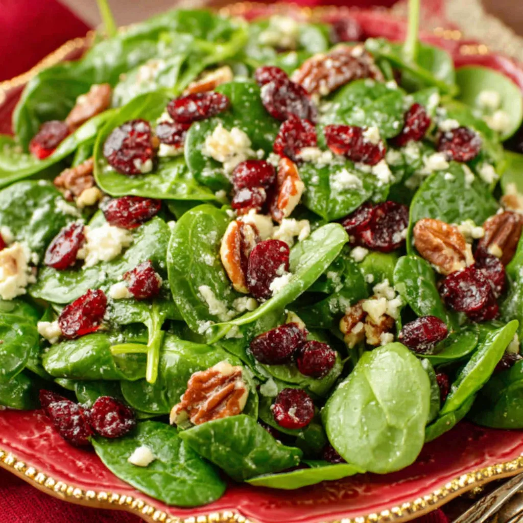 Christmas Cranberry Spinach Salad, a vibrant and festive dish, is the featured image for this recipe.