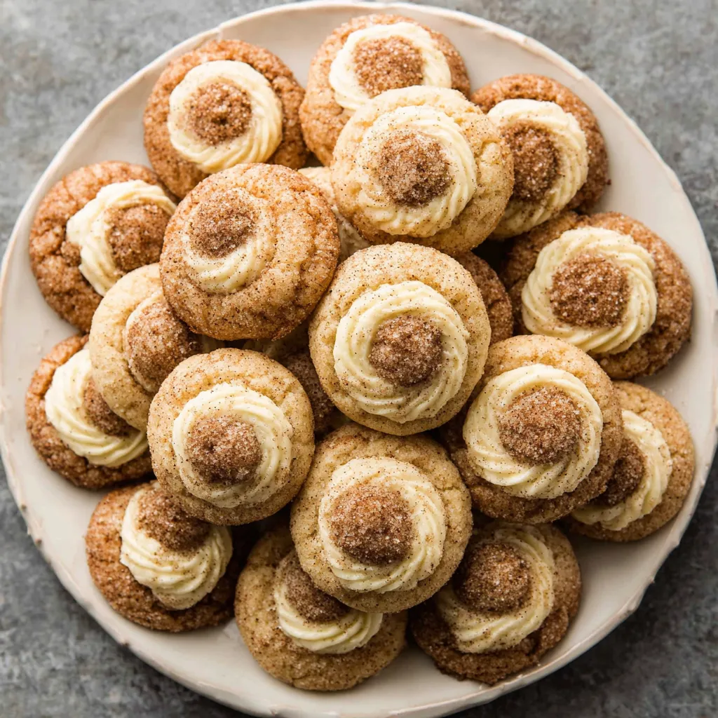 Close-up view of festive Eggnog Snickerdoodle Thumbprint Cookies, perfect for the holiday season.