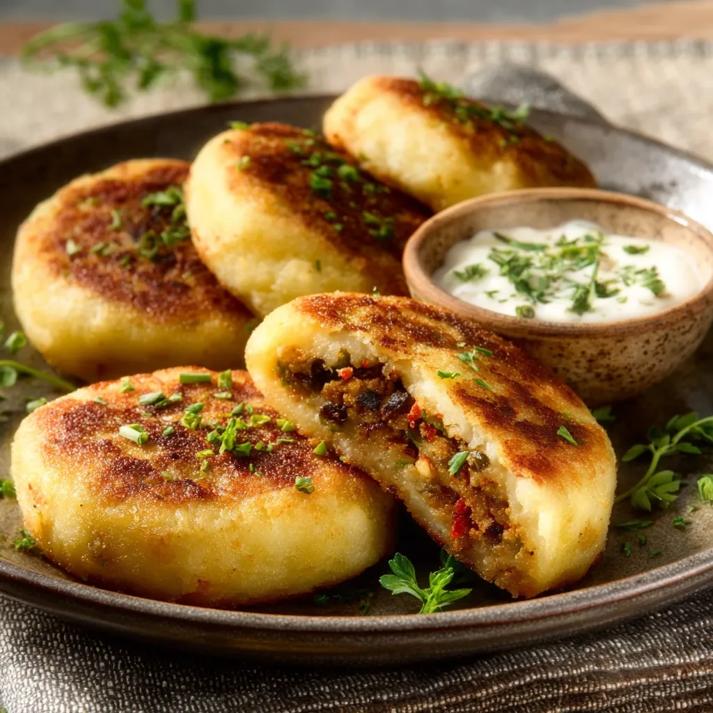 Cheesy Savory Stuffed Potato Cakes are beautifully displayed as the featured image for this delicious recipe.
