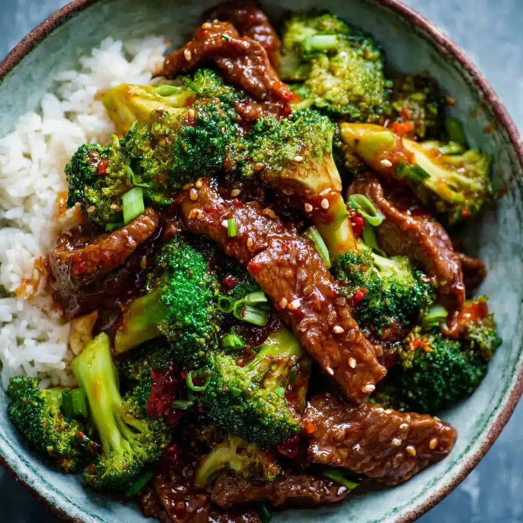 Close-up featured image of delicious Chinese Beef and Broccoli stir-fry.