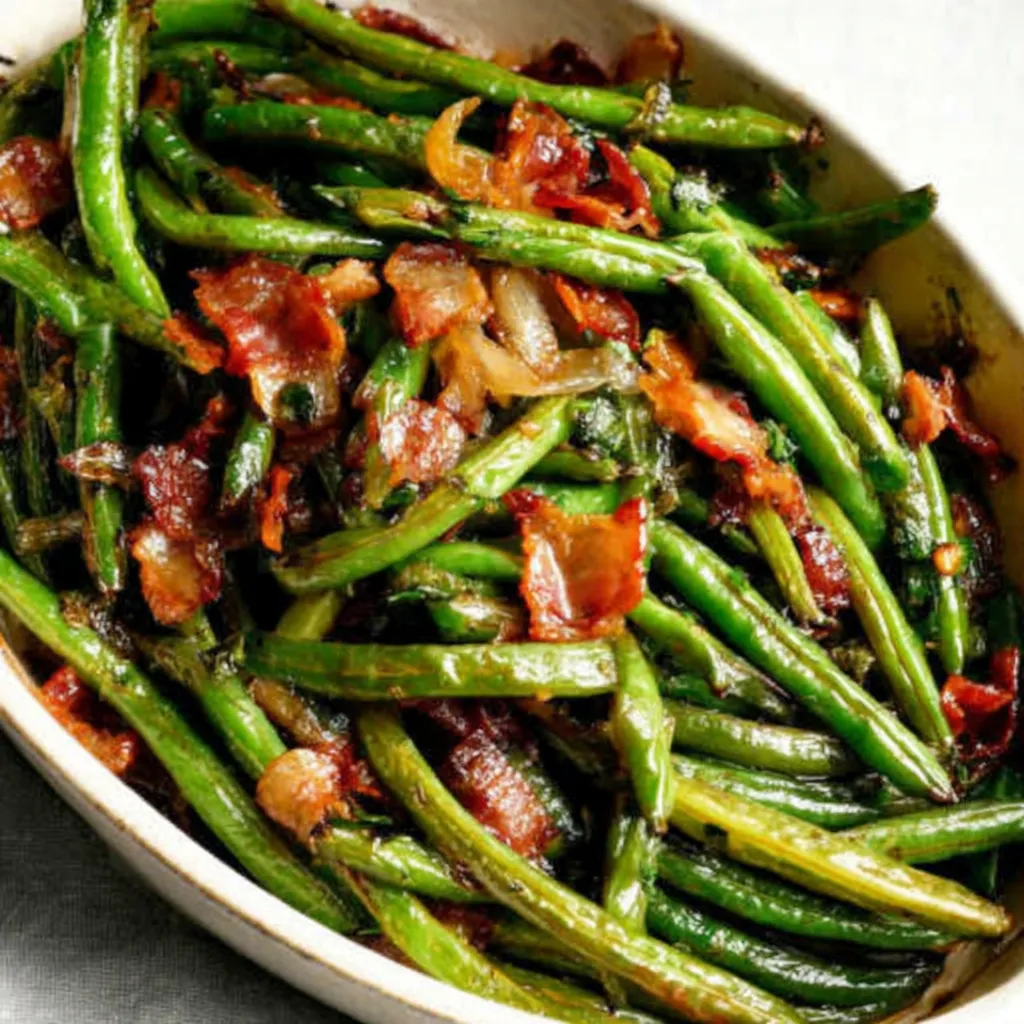 A mouthwatering close-up showcases a plate of freshly made Crack Green Beans, highlighting their crispy texture and savory coating.