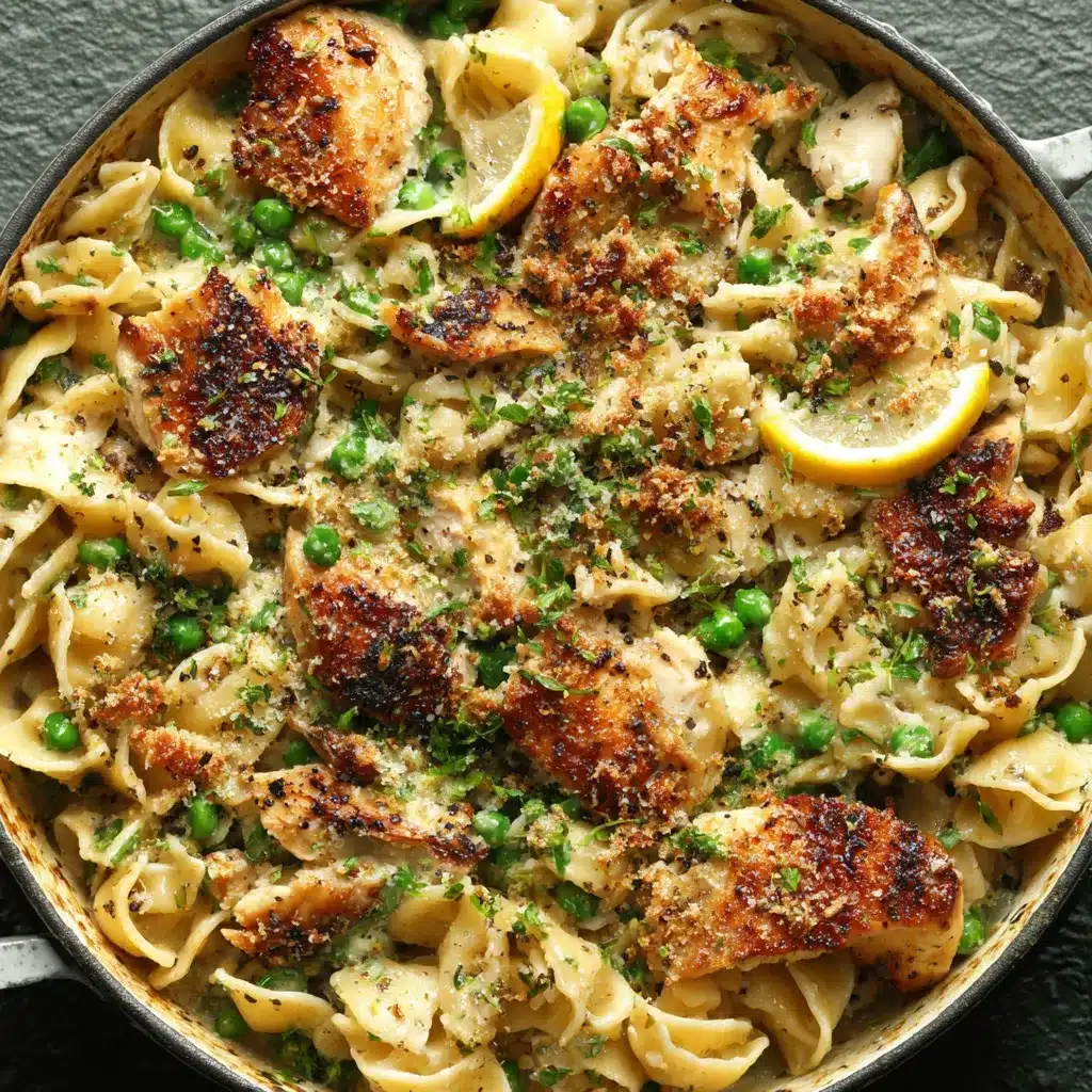Creamy Lemon Chicken Pasta Bake featured in a delicious and comforting casserole dish.