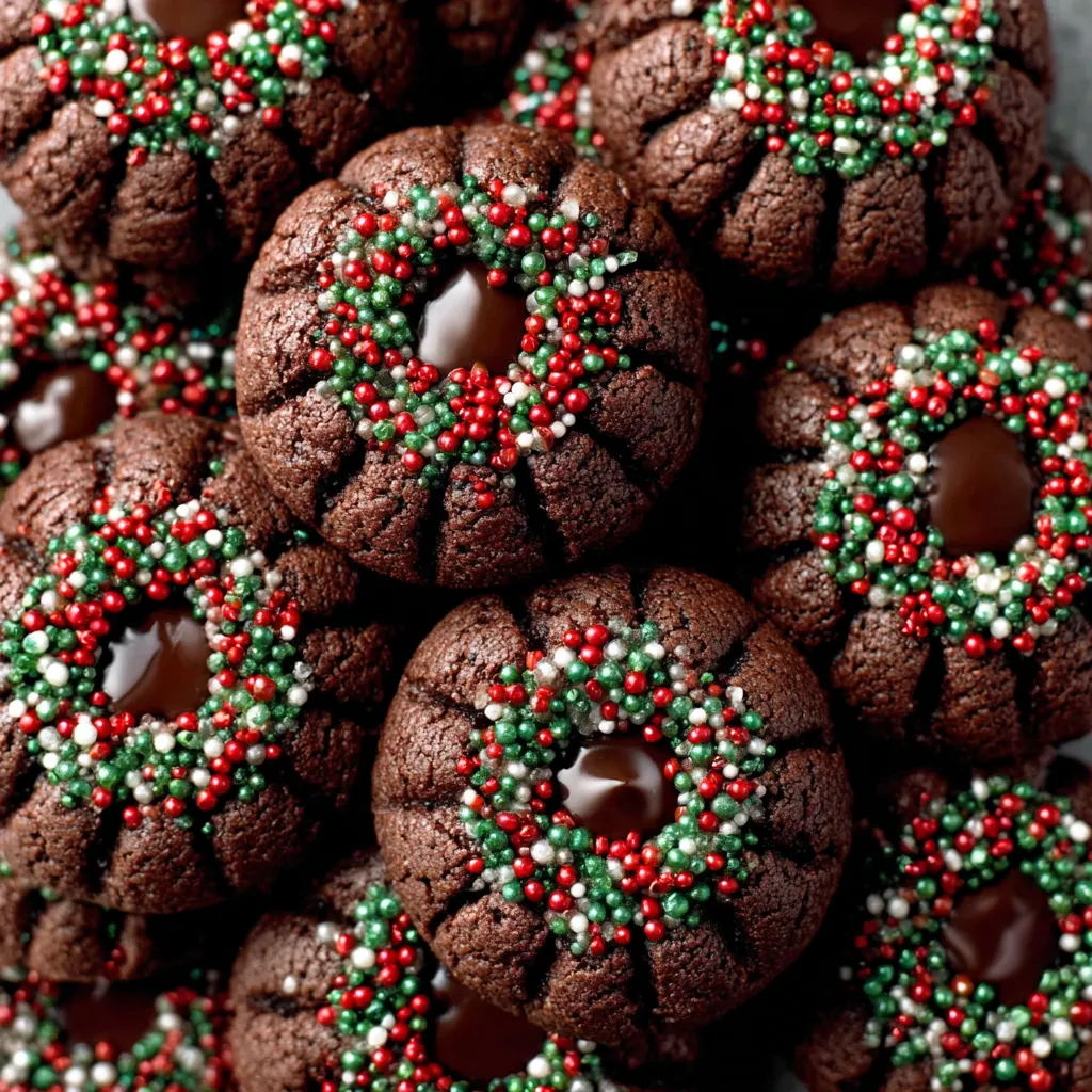 Fudgy Chocolate Thumbprint Cookies sit arranged and ready to be enjoyed, showcasing their rich, fudgy centers.