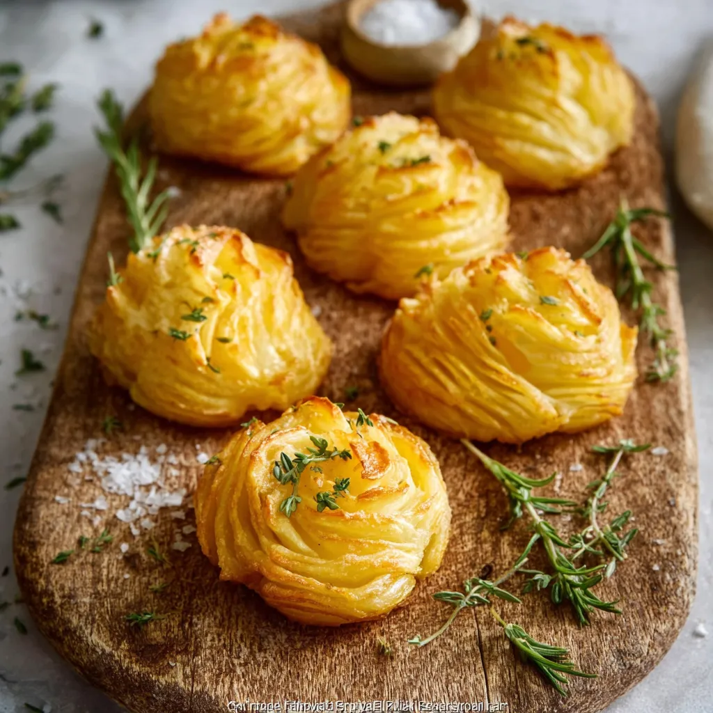 A close-up shows perfectly piped and golden-brown Duchess Potatoes, highlighting their elegant swirl design.