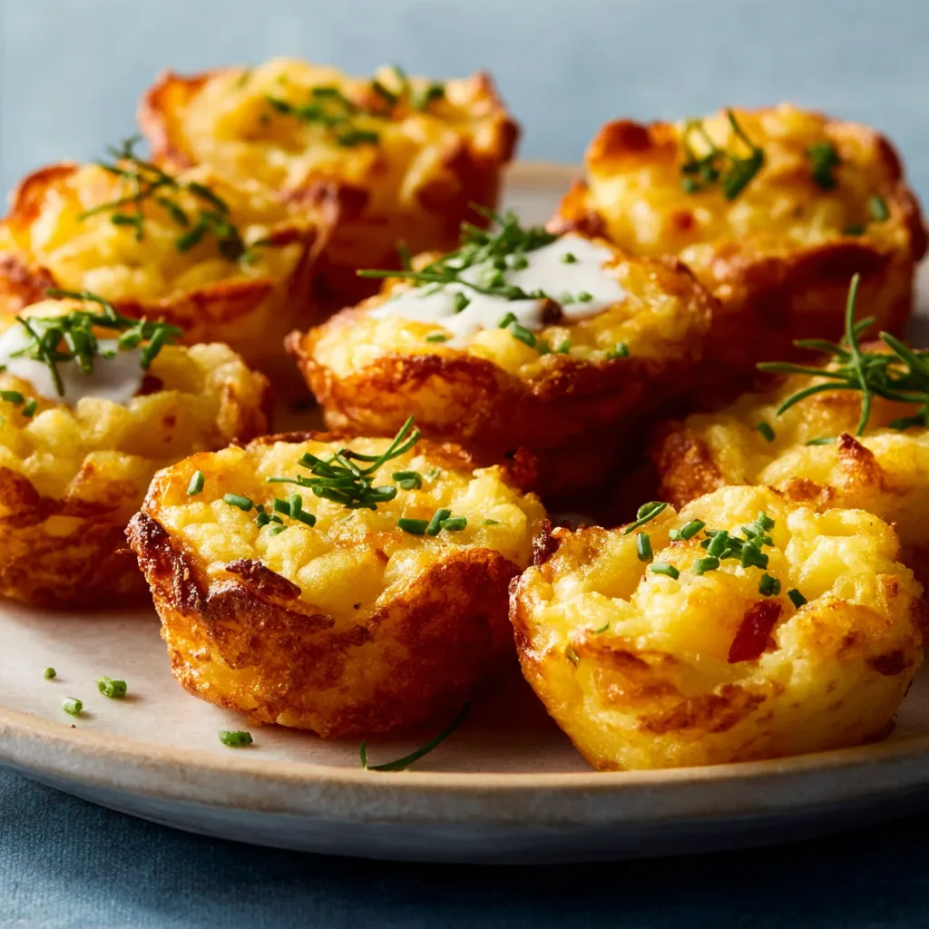 Close-up showcases golden-brown, delicious-looking Mashed Potato Cheese Puffs ready to be served.