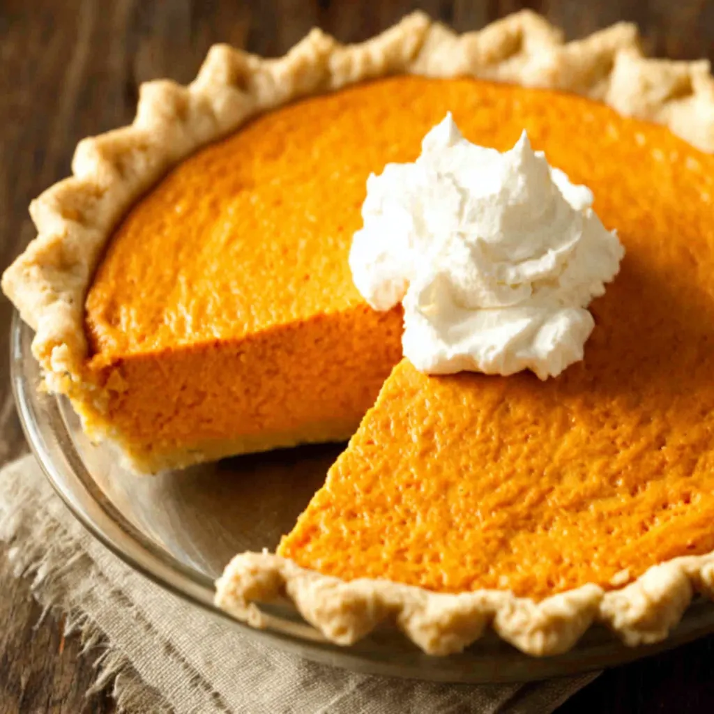 A delectable Pumpkin Pie sits ready to be enjoyed in this featured image.