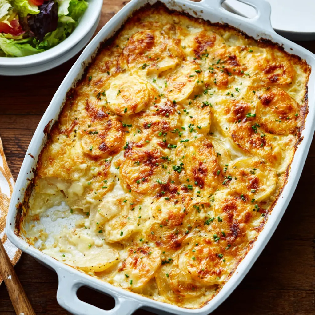 A creamy and comforting serving of Scalloped Potatoes is showcased as the featured image.