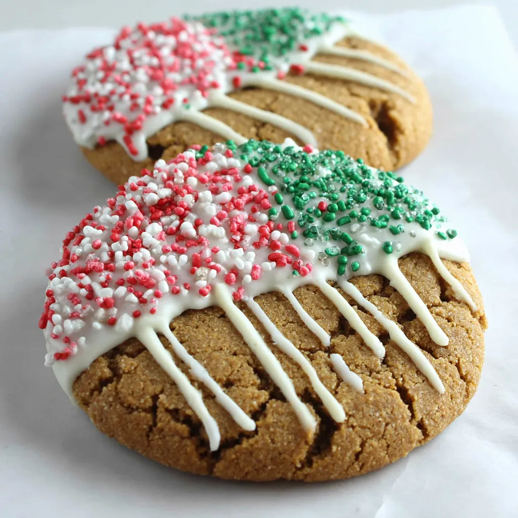A delicious plate of White Chocolate Dipped Gingerbread cookies, perfect for a holiday treat.