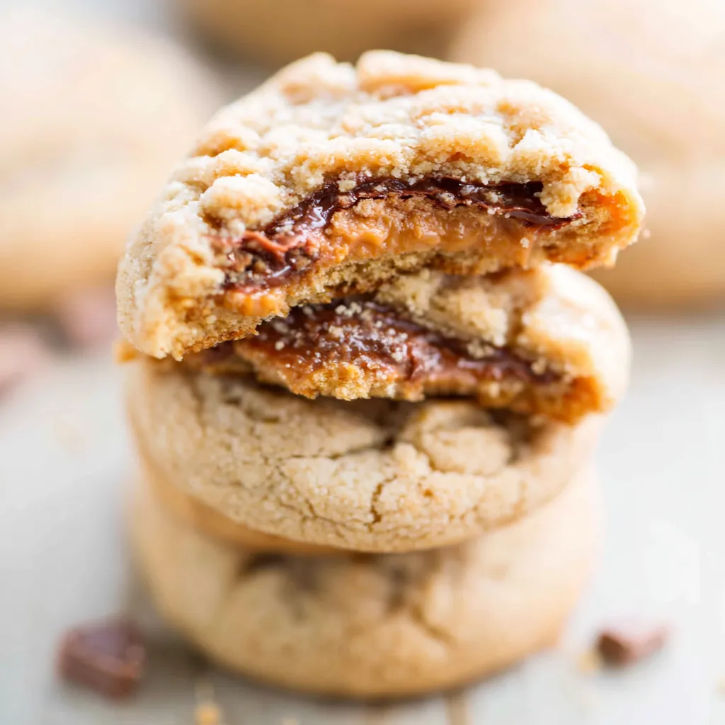 Rolo-Stuffed Peanut Butter Cookies are displayed in this featured image, showcasing their delicious chocolate and peanut butter combination.