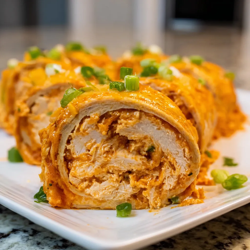 Cheesy Buffalo Chicken Dip Roll Ups Appetizer A platter of golden-brown Buffalo Chicken Dip Roll Ups is served with a side of creamy ranch dressing and fresh celery sticks.